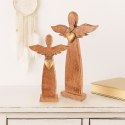 Figurka Dekoracyjna Anioł Drewniana Drewno Mango Złote Serce 26 cm ORION