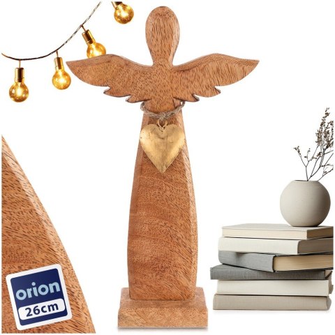 Figurka Dekoracyjna Anioł Drewniana Drewno Mango Złote Serce 26 cm ORION