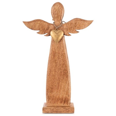 Figurka Dekoracyjna Anioł Drewniana Drewno Mango Złote Serce 42 cm ORION
