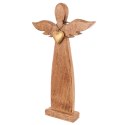 Figurka Dekoracyjna Anioł Drewniana Drewno Mango Złote Serce 42 cm ORION