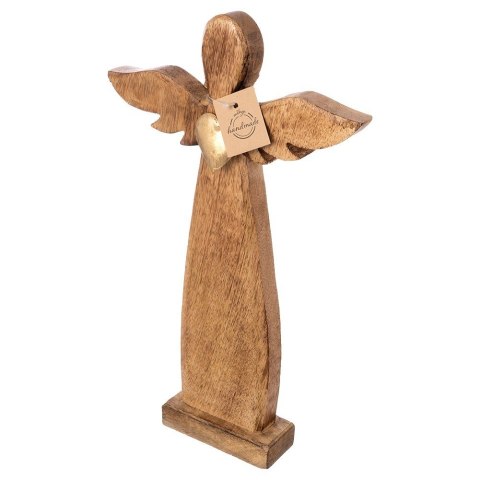 Figurka Dekoracyjna Anioł Drewniana Drewno Mango Złote Serce 42 cm ORION