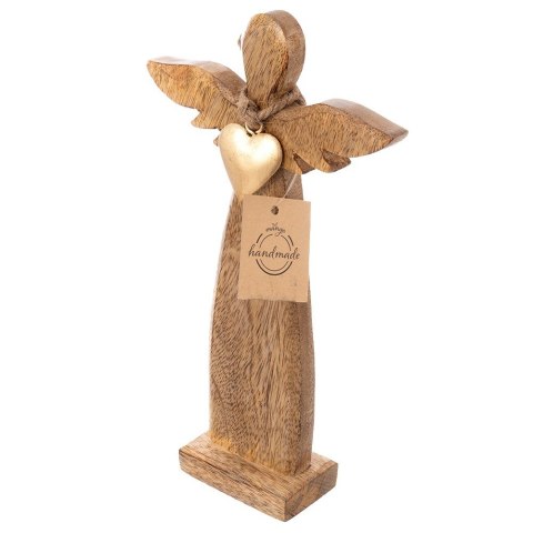 Figurka Dekoracyjna Anioł Drewniana Drewno Mango Złote Serce 42 cm ORION
