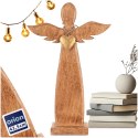 Figurka Dekoracyjna Anioł Drewniana Drewno Mango Złote Serce 42 cm ORION