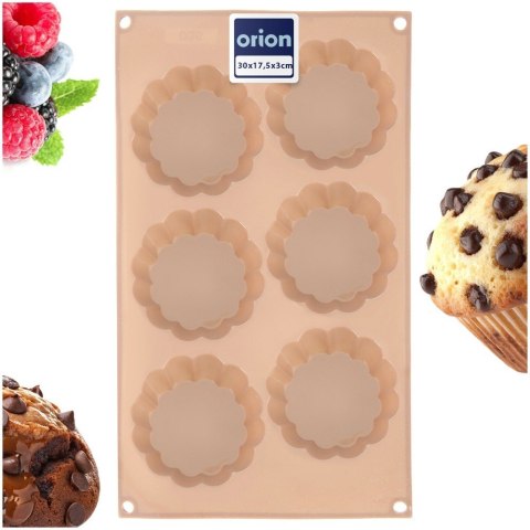 Forma Silikonowa do Muffinek Ciastek Kwiatki 6 szt. Beżowa 30 x 17,5 cm