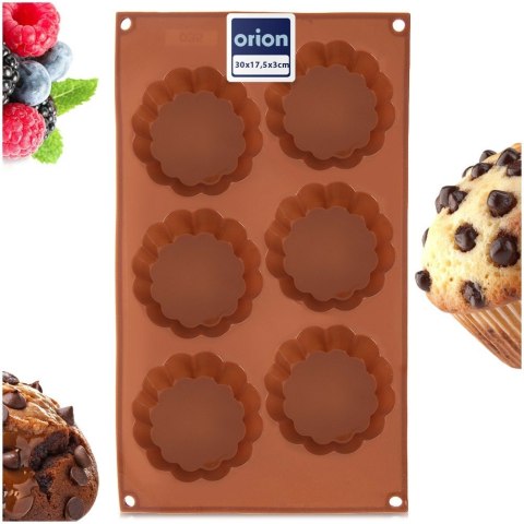 Forma Silikonowa do Muffinek Ciastek Kwiatki 6 szt. Brązowa 30 x 17,5 cm