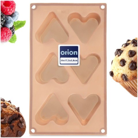 Forma Silikonowa do Muffinek Ciastek Serca 6 szt. Beżowa 29 x 17,5 cm ORION