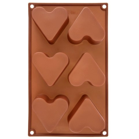 Forma Silikonowa do Muffinek Ciastek Serca 6 szt. Brązowa 29 x 17,5 cm
