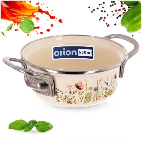Garnek Emaliowany Retro Maki Kremowy z Uchwytami Indukcja 0,6 L 14 cm ORION