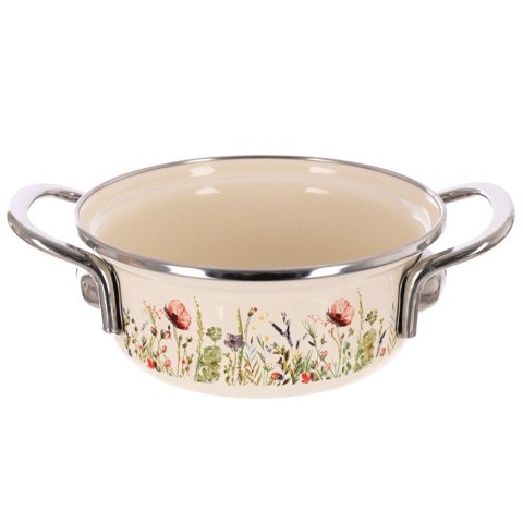 Garnek Emaliowany Retro Maki Kremowy z Uchwytami Indukcja 0,6 L 14 cm ORION