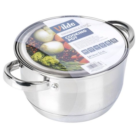Garnek Stalowy z Pokrywką na Indukcję Miarka Inoxcellent 2,5 L 18 cm VILDE