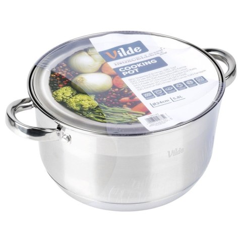 Garnek Stalowy z Pokrywką na Indukcję Miarka Inoxcellent 5,8 L 24 cm VILDE