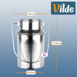 Kanka na Mleko Pojemnik Stalowy z Pokrywką i Uchwytem Srebrny 1 L VILDE