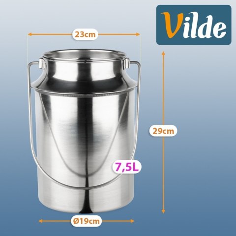 Kanka na Mleko Pojemnik Stalowy z Pokrywką i Uchwytem Srebrny 7,5 L VILDE