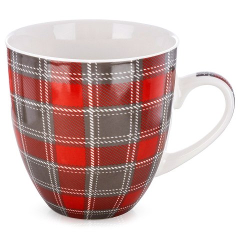 Kubek Porcelanowy XXL do Kawy Herbaty Duży w Czerwono-Szarą Kratkę 1 L