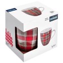 Kubek Porcelanowy XXL do Kawy Herbaty Duży w Czerwono-Szarą Kratkę 1 L