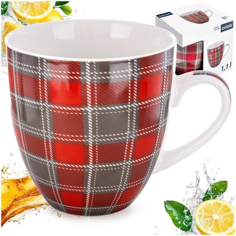 Kubek Porcelanowy XXL do Kawy Herbaty Duży w Czerwono-Szarą Kratkę 1 L