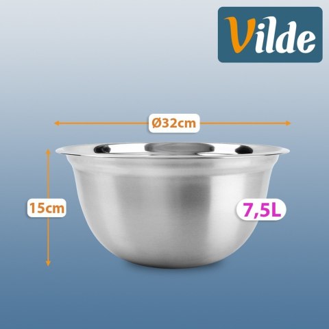Miska Kuchenna Stalowa Okrągła Srebrna Matowa 7,5 L 32 cm VILDE