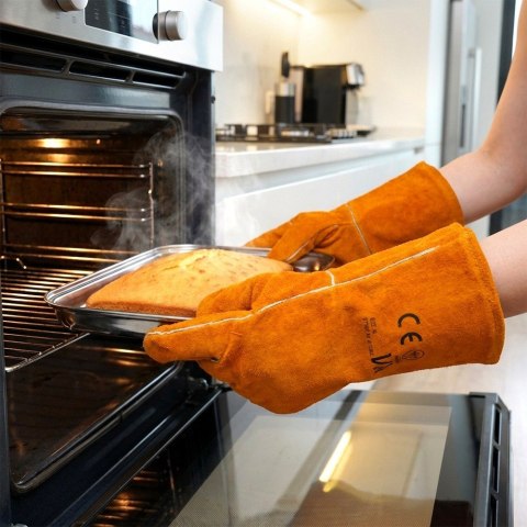 Rękawice do Grilla Ochronne Skórzane Żaroodporne Brązowe 2 szt. Rozmiar XL