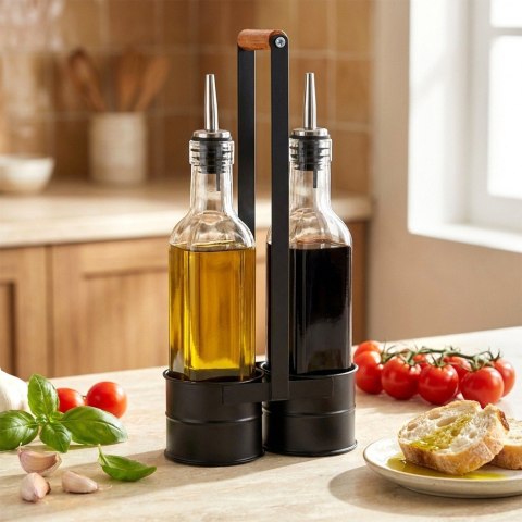 Zestaw Butelek Butelki na Oliwę Ocet ze Stojakiem Dozownik VILDE 2 x 250 ml
