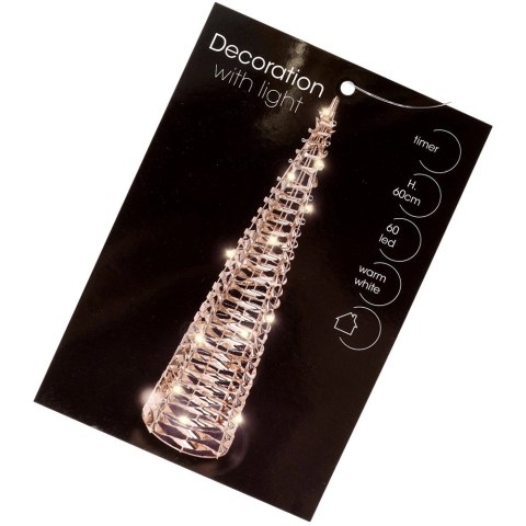 Choinka Stożek Ażurowa Złota 60 cm 60 LED z Timerem na Baterie