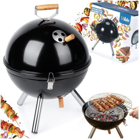 Grill Węglowy Kociołek Przenośny Turystyczny z Pokrywą Czarny 31 cm VILDE