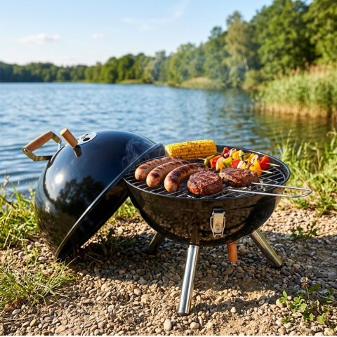 Grill Węglowy Kociołek Przenośny Turystyczny z Pokrywą Czarny 31 cm VILDE