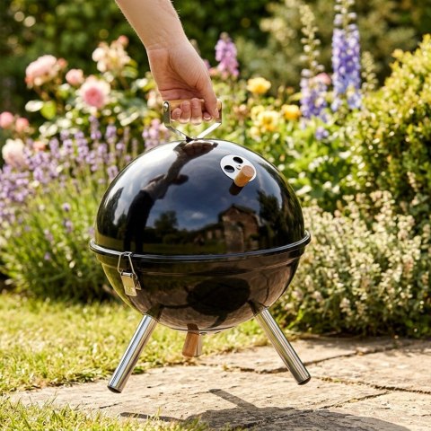 Grill Węglowy Kociołek Przenośny Turystyczny z Pokrywą Czarny 31 cm VILDE