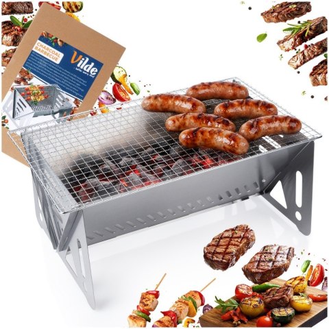 Grill Węglowy Turystyczny Przenośny Składany Płaski Stalowy 40 x 24 cm