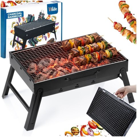 Grill Węglowy Turystyczny Przenośny Składany Walizka Czarny 51 x 30 cm