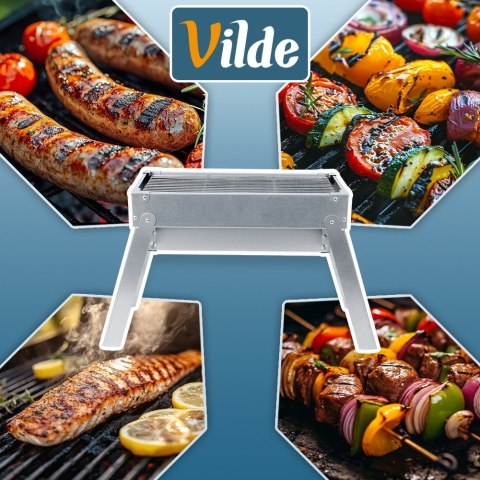 Grill Węglowy Turystyczny Przenośny Składany ze Stali Nierdzewnej VILDE