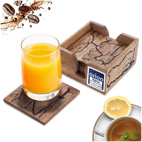 Podstawki pod Kubek w Stojaku Komplet Podstawek Drewniane Mango 6 szt.