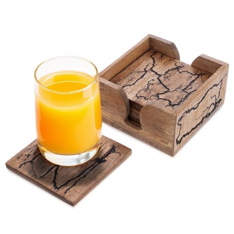 Podstawki pod Kubek w Stojaku Komplet Podstawek Drewniane Mango 6 szt.