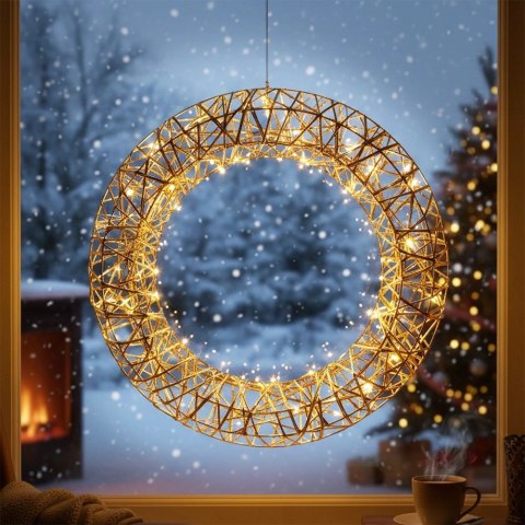 Wianek Świąteczny 40 cm Złoty Świecący 30 LED Ciepłe Światło z Timerem