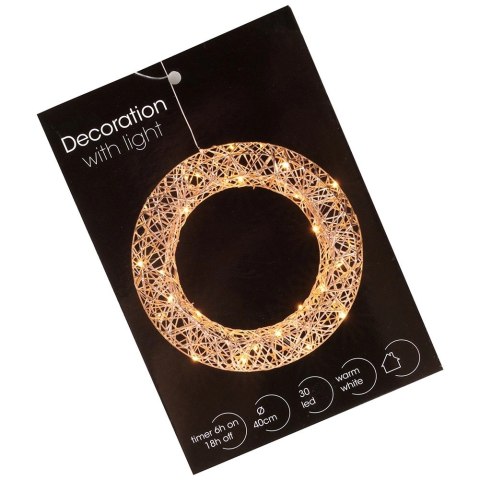 Wianek Świąteczny 40 cm Złoty Świecący 30 LED Ciepłe Światło z Timerem