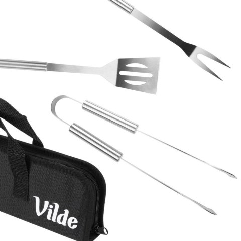 Zestaw Przyborów do Grilla Stalowy w Etui Sztućce Akcesoria Bbq VILDE 3 el.