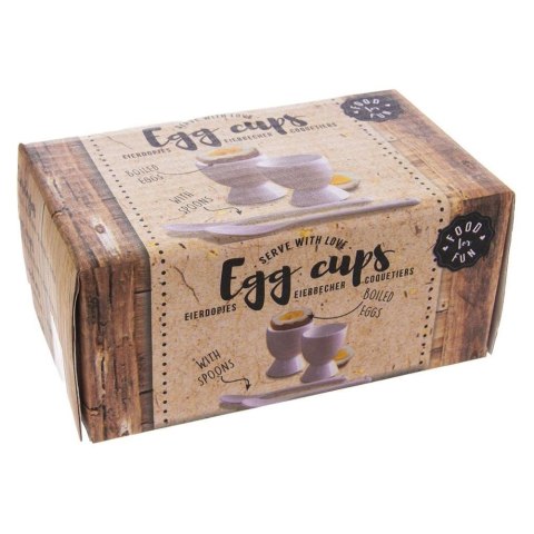 Podstawki na Jajko Porcelanowe Zestaw 2 szt. 6,3 cm VILDE z Łyżeczkami