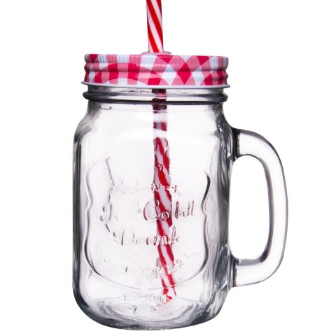 Słoik do Zimnych Napojów Szklany z Metalową Pokrywką i Słomką 450 ml ORION