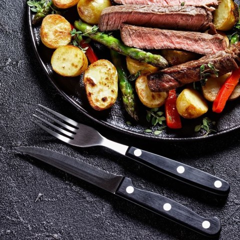 Sztućce do Steków Burgerów Stalowe Zestaw 12 el. BBQ Ząbkowane Ostrze