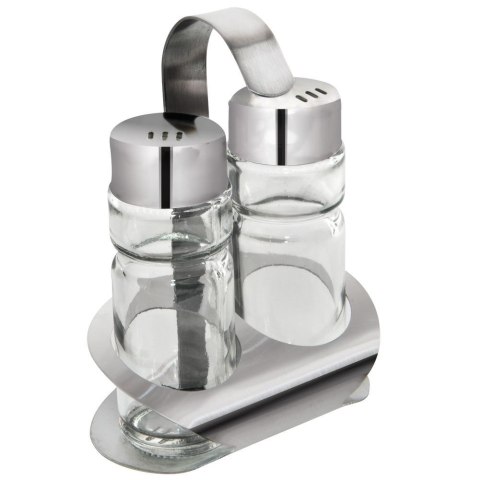 Solniczka Pieprzniczka Pojemnik na Sól Pieprz ze Stojakiem ORION 3 el.