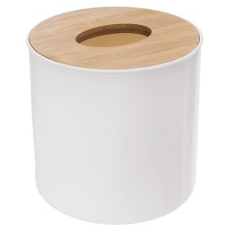 Mini kosz łazienkowy na śmieci odpady biały z bambusową pokrywką stołowy 1,5 l