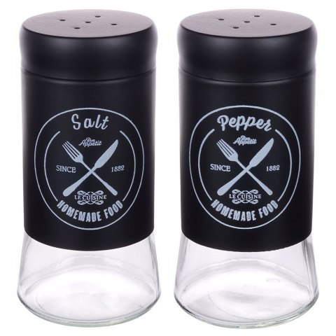 Solniczka Pieprzniczka Szklana Czarna Napisy 11 cm 2 szt. VILDE