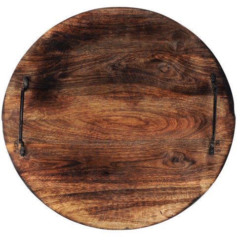 Taca Deska do Serwowania Okrągła 39 cm VILDE Drewno Uchwyty Metalowe