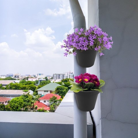 Doniczka na Rynnę Zawieszana VILDE 24 cm Czarna z Odpływem do 10 cm