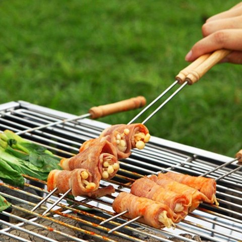 Szpikulce do Szaszłyków Stalowe 4 szt. 38,5 cm BBQ Uchwyt Drewniany