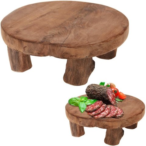 Deska do Serwowania Tekowa HOME STYLING 20 cm Okrągła Drewniana na Nóżkach
