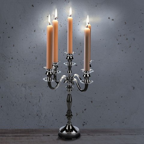 Świecznik Kandelabr 5-Ramienny Srebrny VILDE Metal Wysoki Połysk