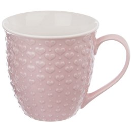 Duży kubek ceramiczny z uchem do kawy herbaty napojów serca różowy 580 ml