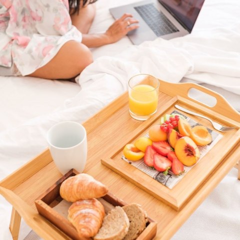 Stolik Śniadaniowy ORION 50x30x24,5 cm Bambusowy Drewniany do Łóżka Laptopa
