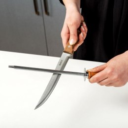 Ostrzałka stalka stalowa do ostrzenia noży z drewnianym uchwytem
