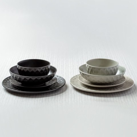 Talerz Obiadowy Płytki Ceramiczny Czarny NAVA SOHO 27 cm Tłoczenia